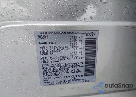 2017 Nissan Pathfinder S из США, поврежденный, VIN 5N1DR2MM0HC902198